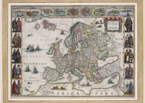 Old carte-à-figures map of Europe by Willem and Joan Blaeu