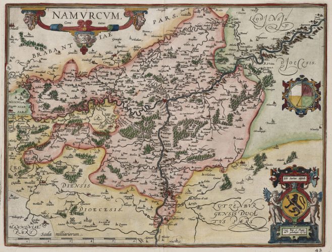 Old map of Namur by Abraham Ortelius ((Theatrum Orbis Terrarum)
