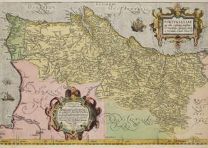 Old map of Portugal by Abraham Ortelius, published in his Theatrum Orbis Terrarum, 1575