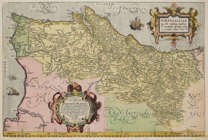Old map of Portugal by Abraham Ortelius, published in his Theatrum Orbis Terrarum, 1575