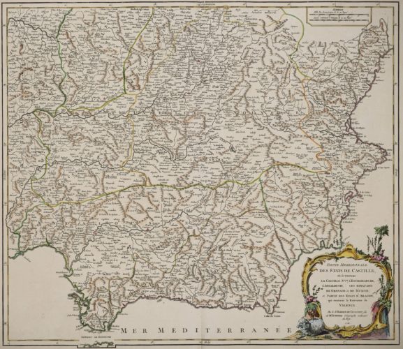Old map of central and southern Spain by de Vaugondy (Atlas universel)