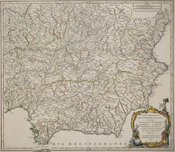 Old map of central and southern Spain by de Vaugondy (Atlas universel)