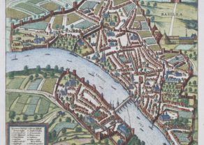 Old map of Basel (Bâle) by Braun and Hogenberg