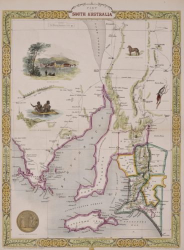 Old map of South Australia with Adelaide by John Tallis