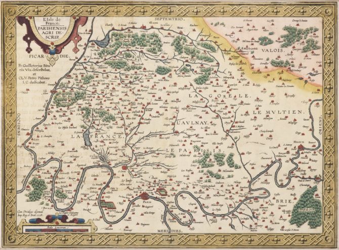 Old map of Île-de-France (Paris region) by Abraham Ortelius (Theatrum Orbis Terrarum)