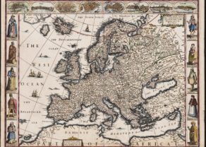 Old carte-à-figures map of Europe by John Speed