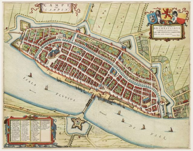 Old map of Kampen by Braun and Hogenberg, 1649