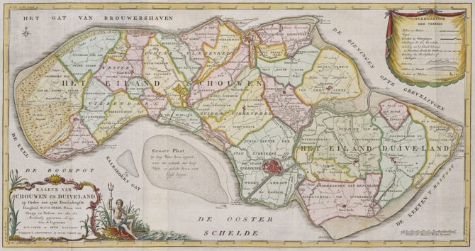 Old map of Schouwen-Duivenland by Isaac Thirion, 1753