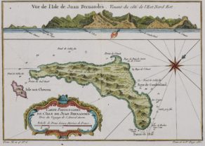 Old map of Islas de Fernandes (Robinson Crusoe islands) by Bellin
