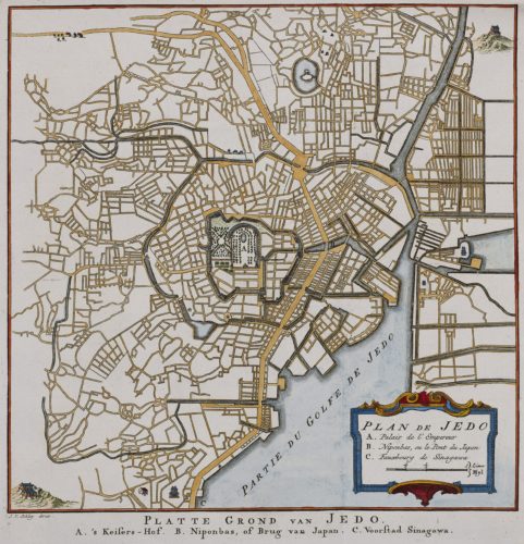 Old map of Edo (Tokyo) by van der Schley, 1757