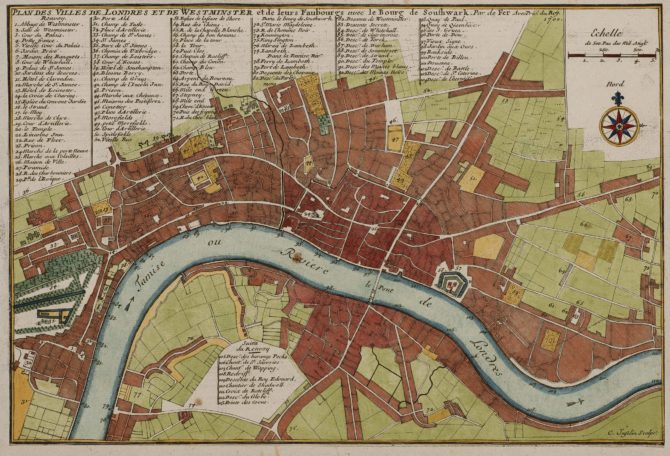 Old map of London by Nicolas de Fer, 1705