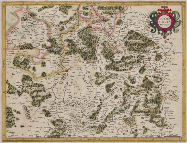 Old map of Lorraine made by Mercator, published by Hondius