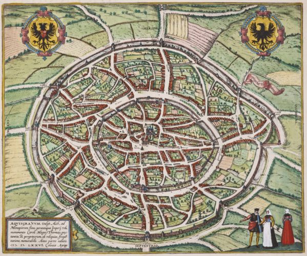 Old map of Aachen by Braun & Hogenberg, 1572