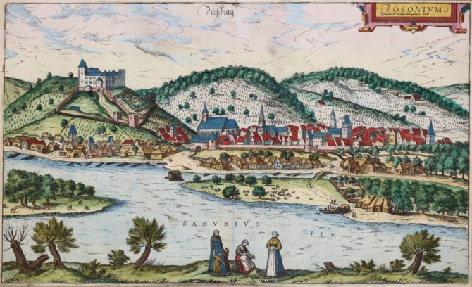 OLd map of Bratislava by Braun and Hogenberg, 1599