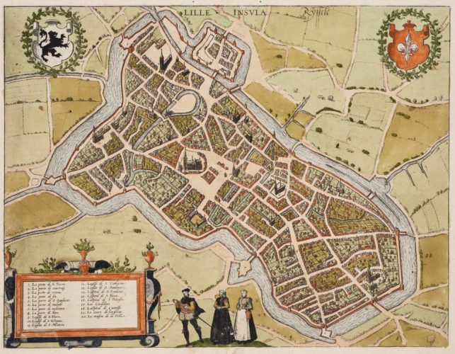 Old map of Lille by Braun and Hogenberg, 1581