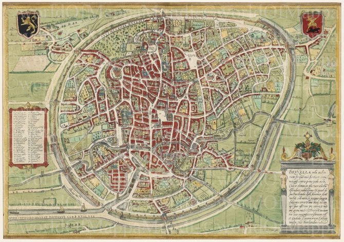 Old map of Brussels by Braun and Hogenberg, 1572