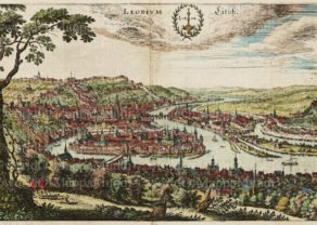 Old view of Liège by Matthias Merian, ca. 1650