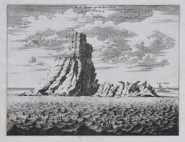 Old view of the Teide (Tenerife) by Dapper/Ogilby, 1668-1670