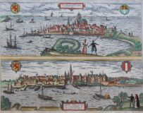 Double old view of Rotterdam and Gouda, by Braun and Hogenberg, 1581, Civitates Orbis Terrarum
