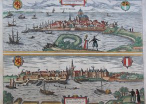 Double old view of Rotterdam and Gouda, by Braun and Hogenberg, 1581, Civitates Orbis Terrarum