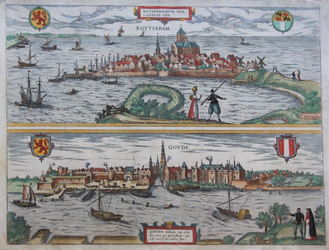 Double old view of Rotterdam and Gouda, by Braun and Hogenberg, 1581, Civitates Orbis Terrarum