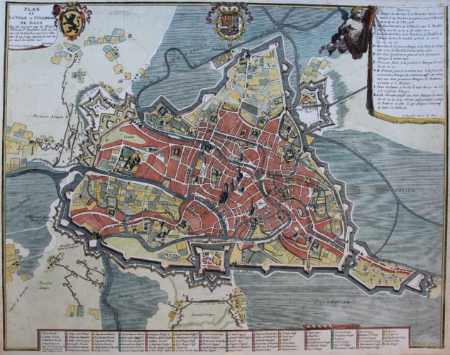 Old city map of Gent / Ghent (siege of he town in 1708) by Fricx, 1712