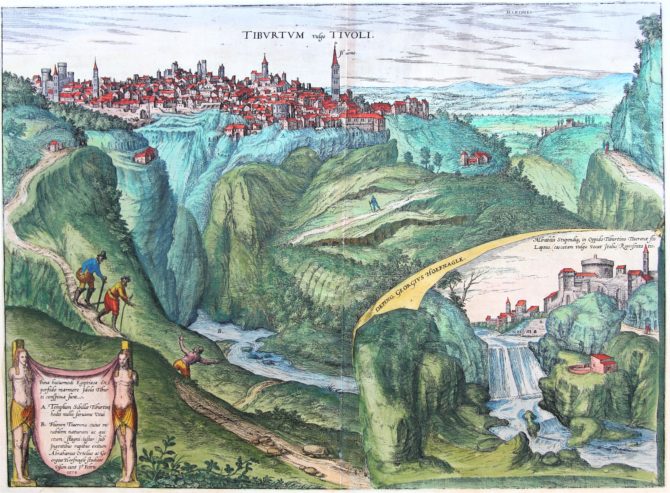 Old map of Tivoli by Braun and Hogenberg, 1575