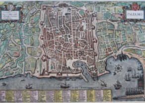 Old map of Palermo by Braun and Hogenberg, 1588, Civitates Orbis Terrarum