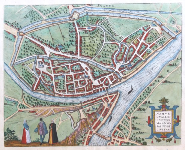 Old map of Namur by Braun and Hogenberg, 1599