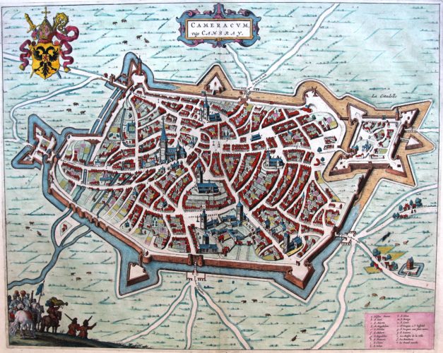 Old map of Cambrai by Joan Blaeu, 1649