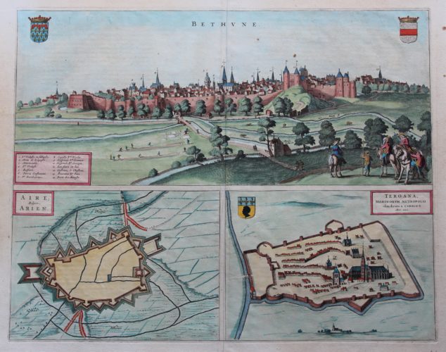 Old map of Bethune (France) by Joan Blaeu, 1649