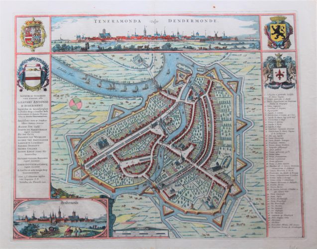 Old map of Dendermonde by Joan Blaeu, 1649