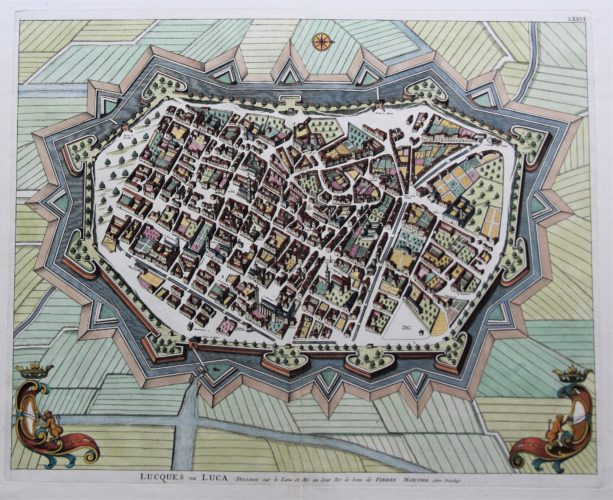 Old map of Lucca by Pierre Mortier, 1705