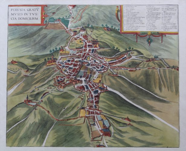 Old map of Perugia by Braun and Hogenberg, 1588