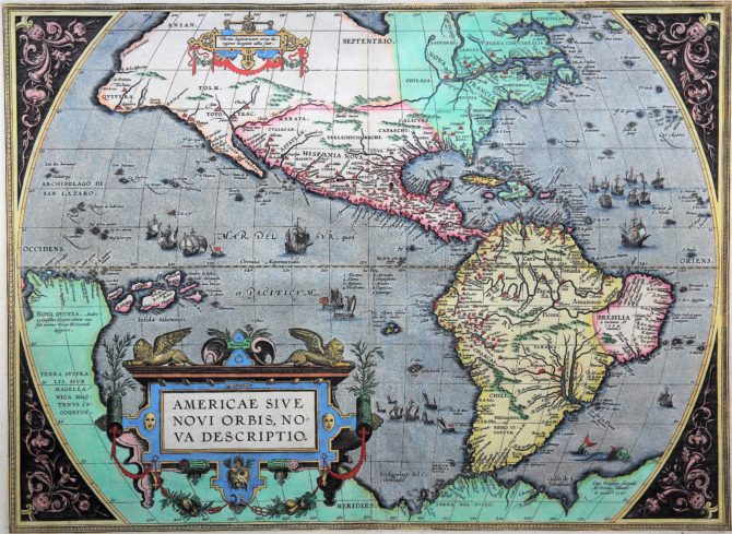 Old antique map of America by Abraham Ortelius (Theatrum Orbis Terrarum)