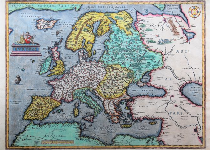 Old antique map of Europe by Abraham Ortelius (Theatrum Orbis Terrarum