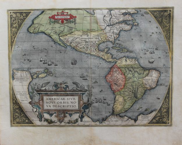 Old map of The Americas (Americae sive novi Orbis nova descriptio) by Ortelius 1595