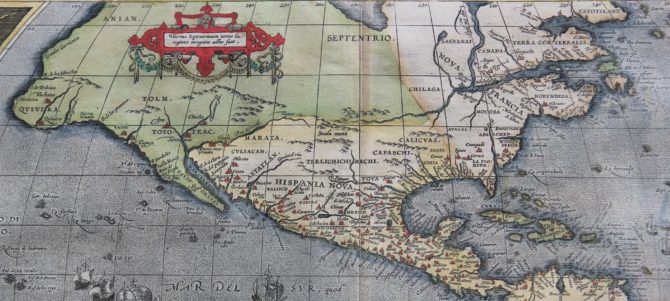 Old map of The Americas (Americae sive novi Orbis nova descriptio) (North America) by Ortelius 1595