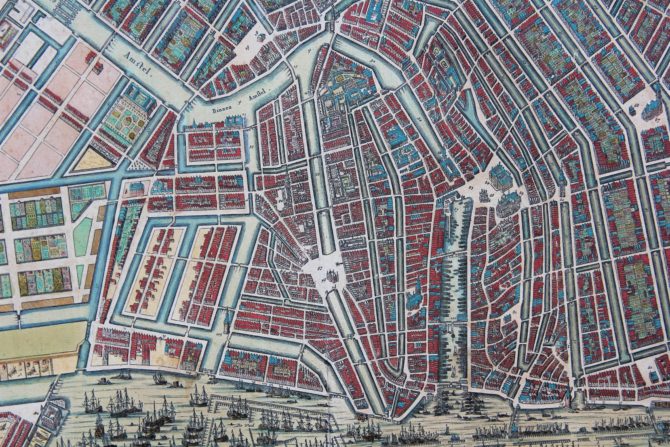 Old map of Amsterdam (detail of the centre) by N. Visscher, ca. 1695