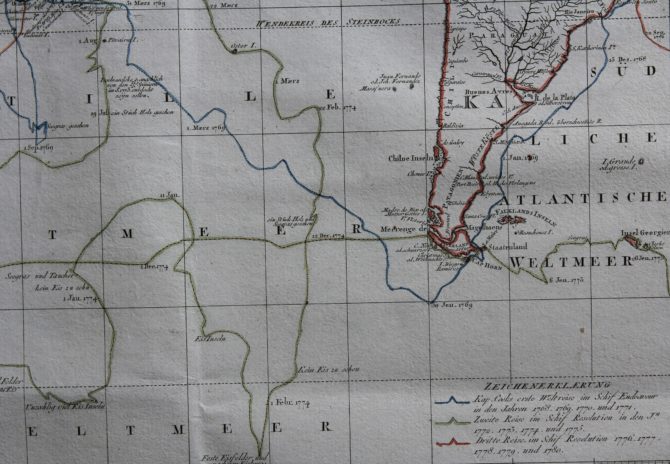 Travels and discoveries by James Cook (Western Hemisphere: Magellanica), 1789, by Roberts and Schraembl