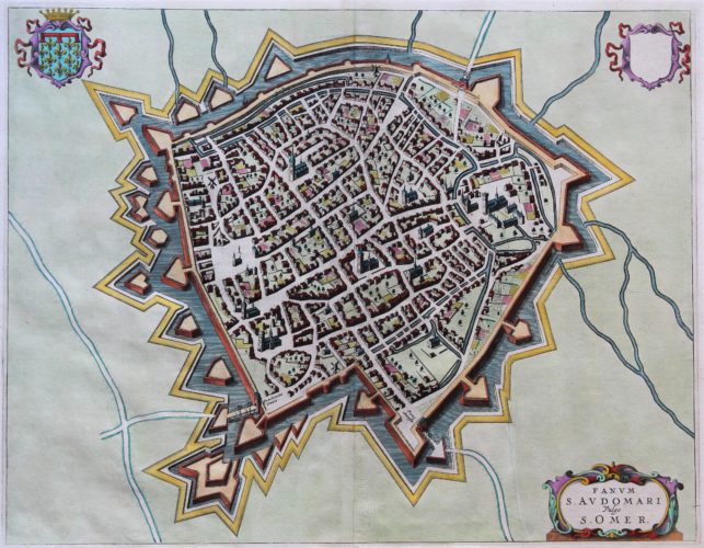 Old antique map of Saint Omer by Blaeu published in his Town Atlas