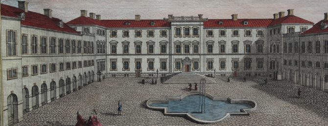 Optica print of Fredericksberg (Copenhagen) (detail) by Casper Wüst, 1746