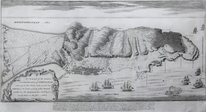 Old map of Gibraltar by Claude Du Bosc, 1735
