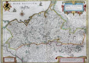 Old map of the Duchy of Mecklenburg, published by Willem and Joan Blaeu, 1635