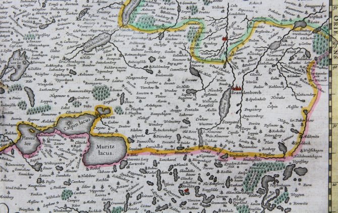 Old map of the Duchy of Mecklenburg (ddetail 1), published by Willem and Joan Blaeu, 1635