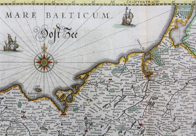 Old map of the Duchy of Mecklenburg (detail 2), published by Willem and Joan Blaeu, 1635