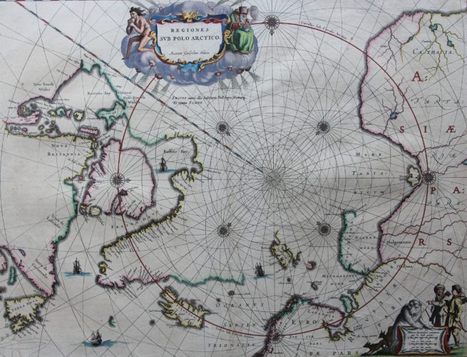 Old antique map of North Pole by Joan and Cornelis Blaeu, Appendix, 1640