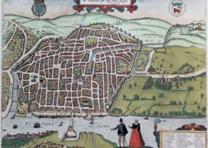 Old map of Rouen by Braun and Hogenberg (Civitates Orbis Terrarum, 1585)