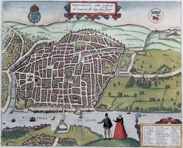 Old map of Rouen by Braun and Hogenberg (Civitates Orbis Terrarum, 1585)