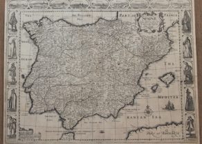 Old carte-à-figures map of Spain by John Speed, 162